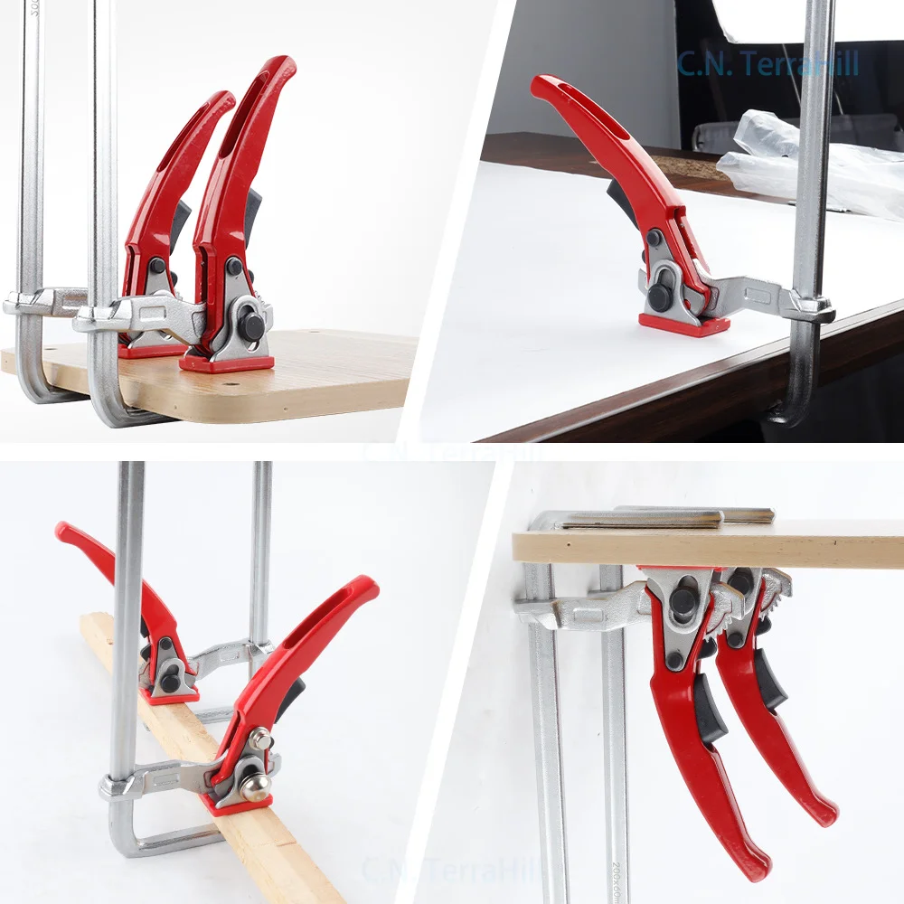 200x60mm Red Silver Ratchet F-Type Clamp Quick Rail Clamp for Woodworking Hand Tool