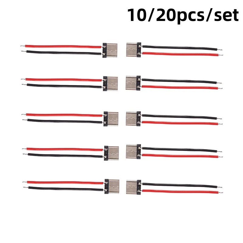 10/20Pcs Micro USB Type-C 2Pin 2P Simple Soldered Plug-in Quick Charging Connector