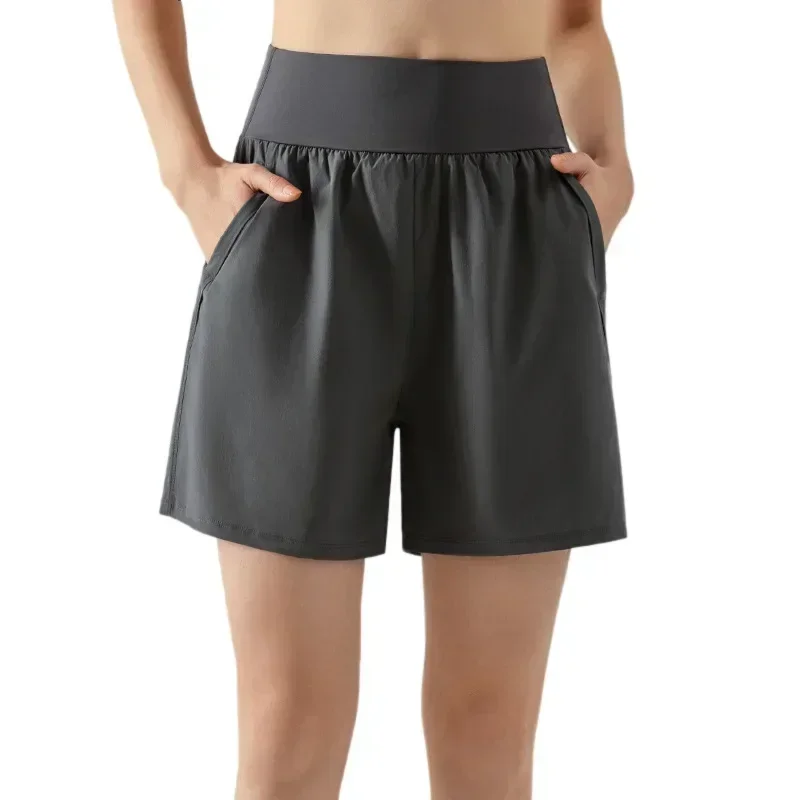 Short de sport taille haute et abdominal pour femme, double poches, pantalon de course et de fitness, short de yoga de loisirs, été