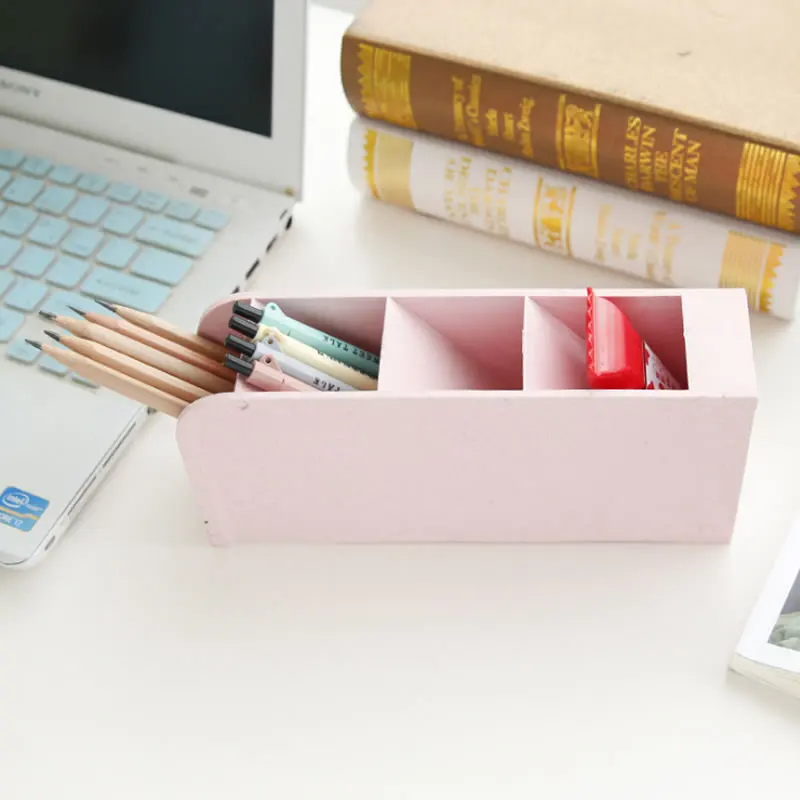 Creative Multi-function 4 Grid Desktop Pen Holder Storage Case Environmental wheat straw Color Pencil Organizer Office School