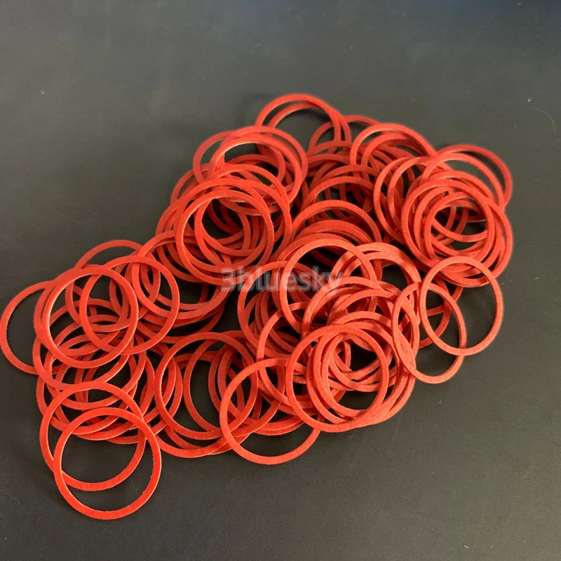 Custom Red Fiber Insulating Washers - Vulcanized Spacer Gasket, Waterproof, Electrical Insulation, 100pcs, ID 10-32mm