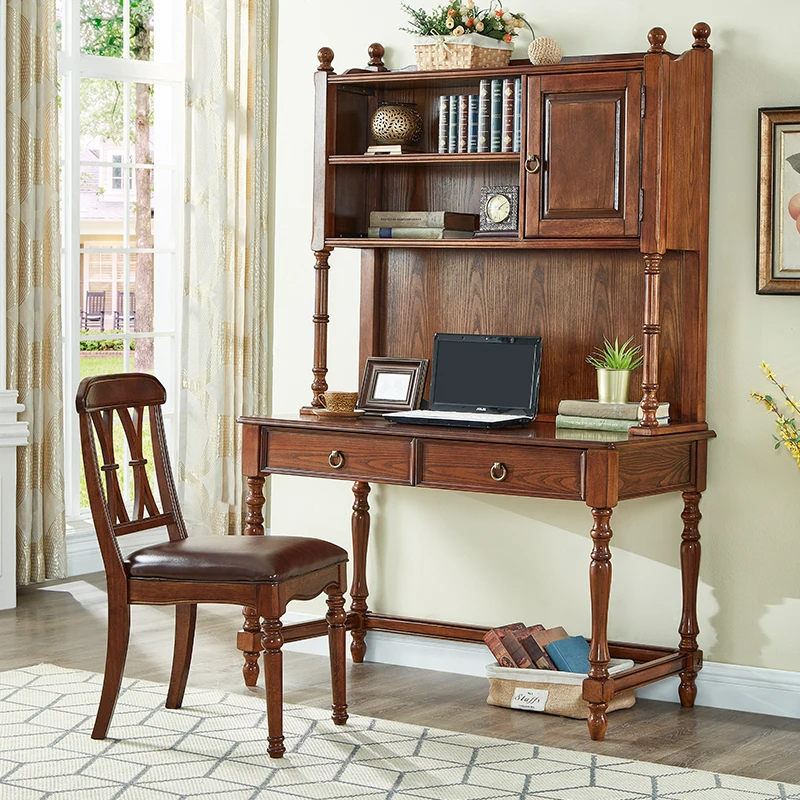 American desk bookshelf combination desk cabinet integrated table bedroom simple student writing desk household solid wood compu