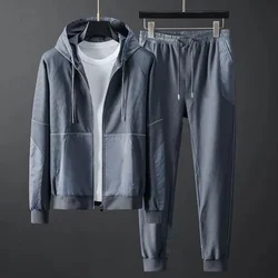 Men Tracksuit Zipper Hooded Jacket and Sweatpants 2 Pieces Set Spring Autumn Fashion Casual Breathable Quick Dry Male Sportswear