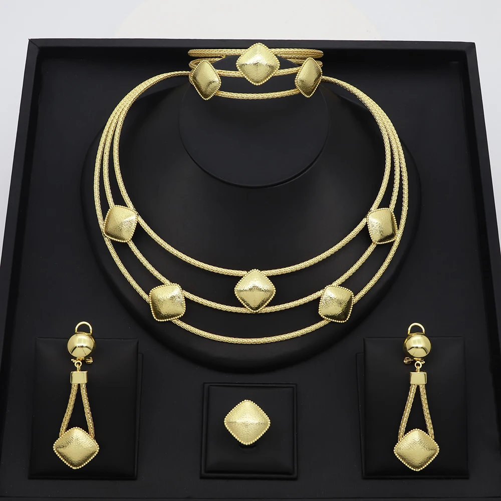 Africa Gold Color Copper Lady Jewelry Set Luxury Design Gold Created Stone Ornament Necklace Earrings Bracelet Ring Party Gift