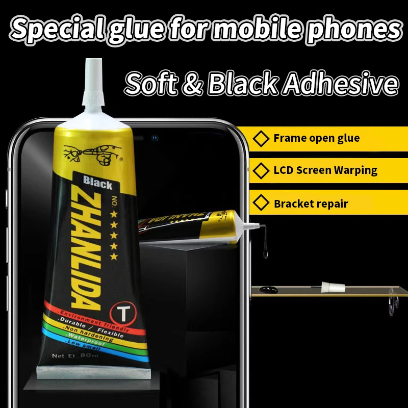 Pegamento súper negro Zhanlida T de 15/50/80ML, adhesivo suave para reparación de teléfonos celulares, para pantallas de teléfonos móviles, portátiles y tabletas.