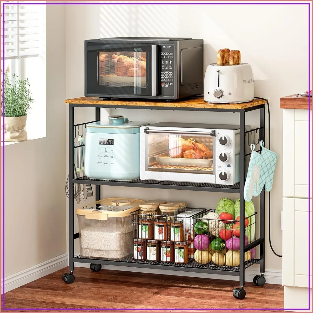 3-Tier Rolling Kitchen Microwave Cart, 33 Inch Microwave Tab