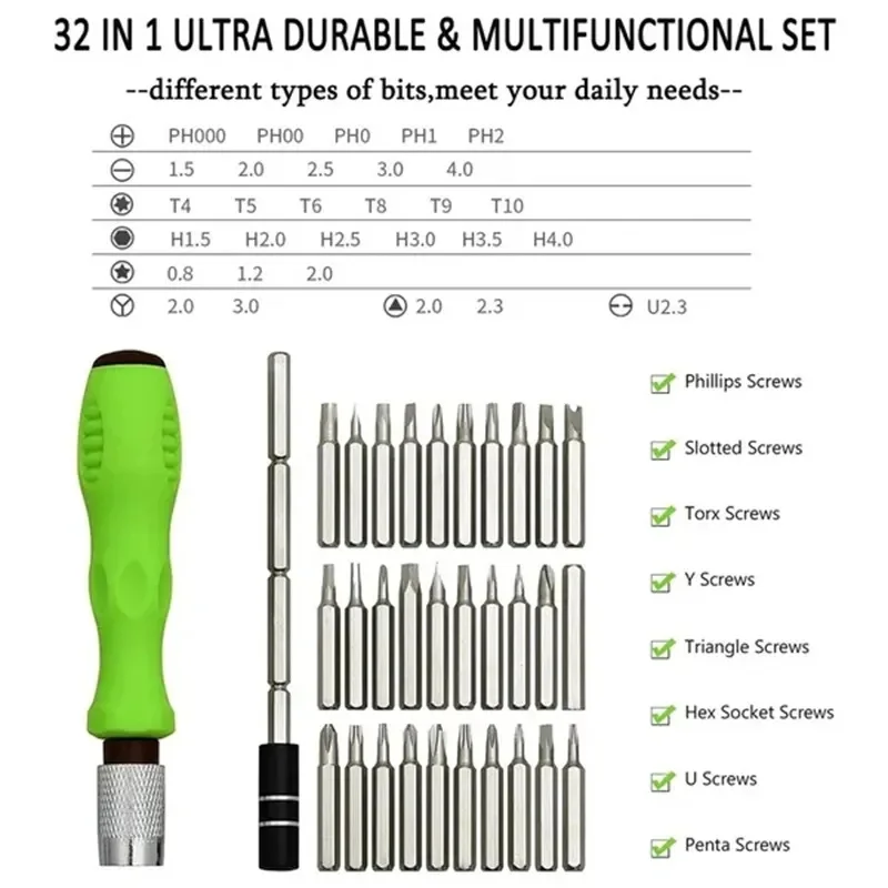 Mini Screwdriver Set Magnetic with Case 32-in-1 Precision Bits Torx Screw Driver Set Opening Repair Tools Kit for Mobile Phone