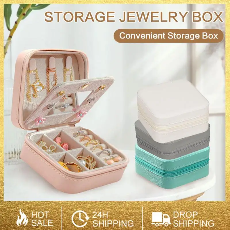 Jewelry Box Ring Pillow Leather Portable Travel Display Case Earring Necklace Ring Storage Holder Large Capacity Jewellery Box