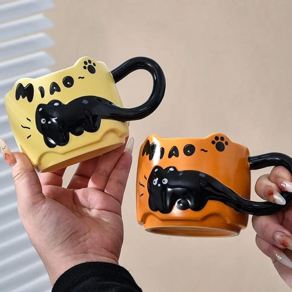 

Винтажные керамические чашки с изображением кота, милый подарок, кофейные кружки с мультяшным котом, 380 мл, большая емкость, чашка для завтрака, молоко