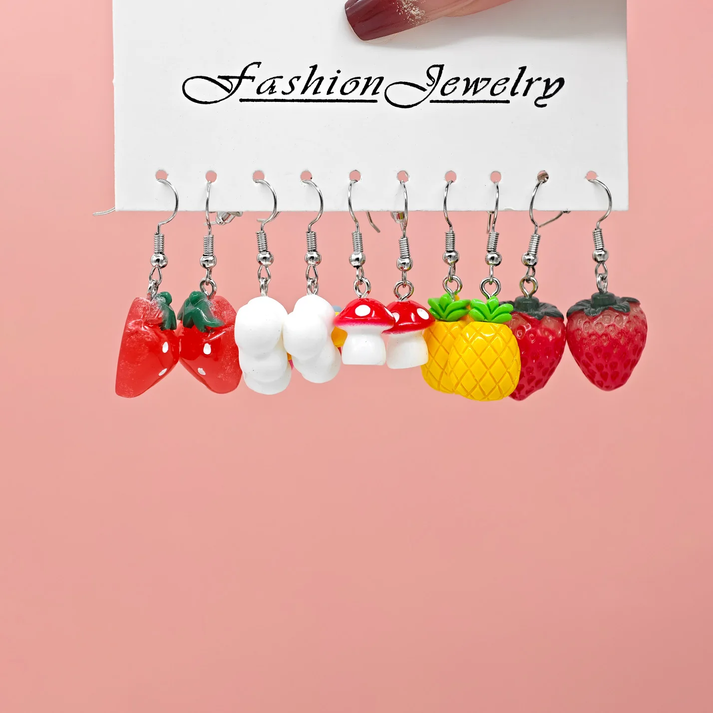 30 قطعة جديدة طازجة وحلوة ملونة حلوة دونات كاندي الكرز قلادة أقراط الاكريليك بالتنقيط النفط الحب الفراولة #5