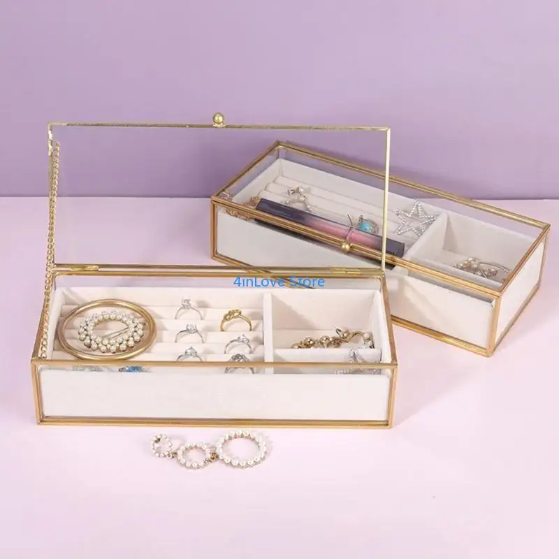 

T4MD Sophisticated Glass Jewelry Showcase Box Suitable for Earrings Bracelets Rings
