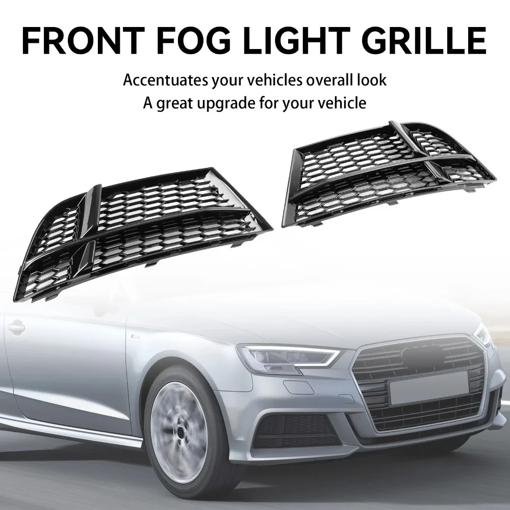 

1Pair Car Fog Light Racing Grille For AUDI A3 8V S-line Sedan Sportback Convertible 2017-2019 Front Bumper Fog Lamp Grill Cover