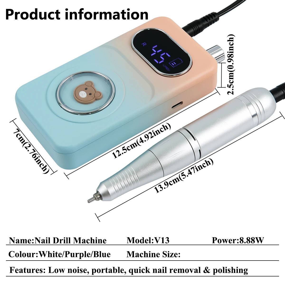 ポータブルネイルドリルプロフェッショナル45000 RPM、充電式電動ネイルファイルマシンファイルマニキュアサロンホーム用