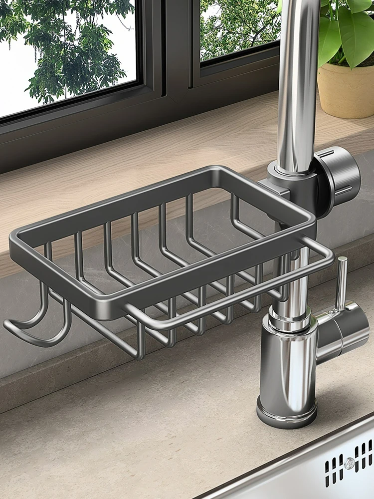 Aluminum Kitchen Sink Sponge Holder Kitchen Sink Drain Rack Organizer Self-draining Sink Shelf Soap Sponge Holder