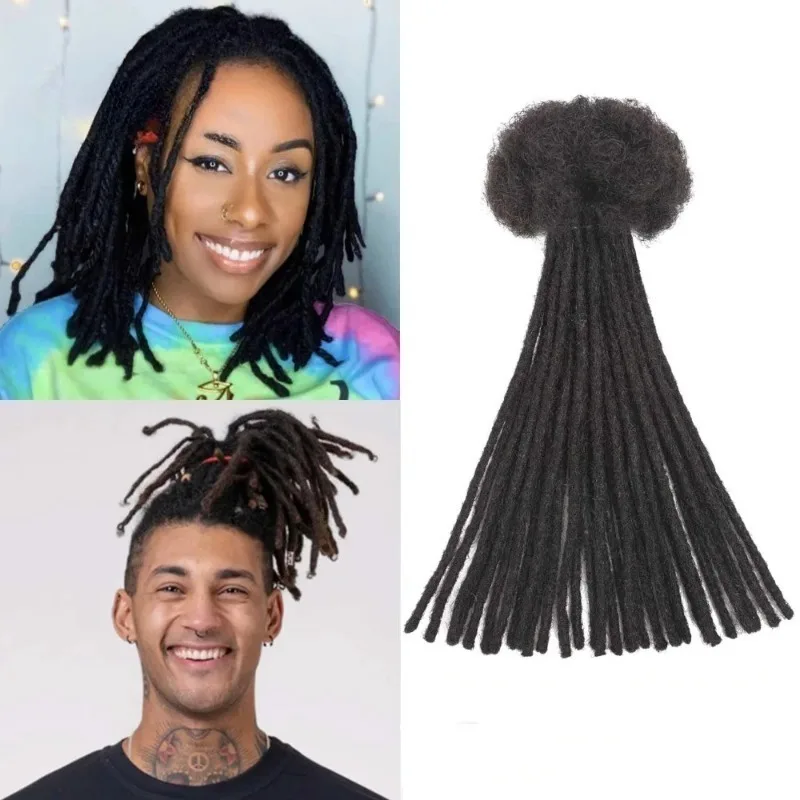 18 Inch Loc Extensions Human Hair 0.2/0.4/0.6/0.8 Cm 30 Strands Dreadlock Extensions for Men Women Kids Natural Black Bulk Hair