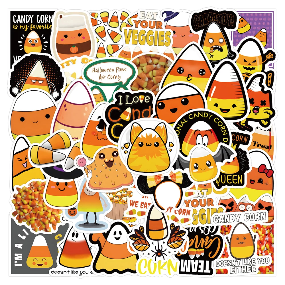 

10/30/60pcs Halloween Food Candy Corn Stickers Cartoon Decals Graffiti Fridge Luggage Laptop Waterproof Cute Decoration Sticker