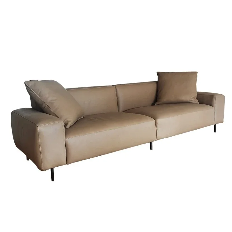 

Легкий роскошный кожаный диван в скандинавском стиле, прямой, трехместный, для гостиной, кожаный диван.