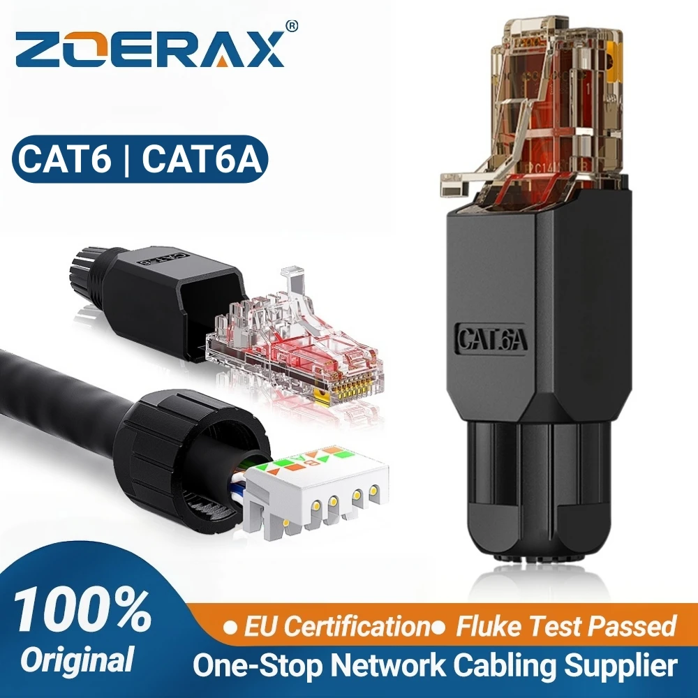 ZoeRax 1PCS Tool-Free RJ45 Connector, CAT6A CAT5E CAT6 Field Termination Plug, RJ45 Tool Less Gold Plated Modular Plug,