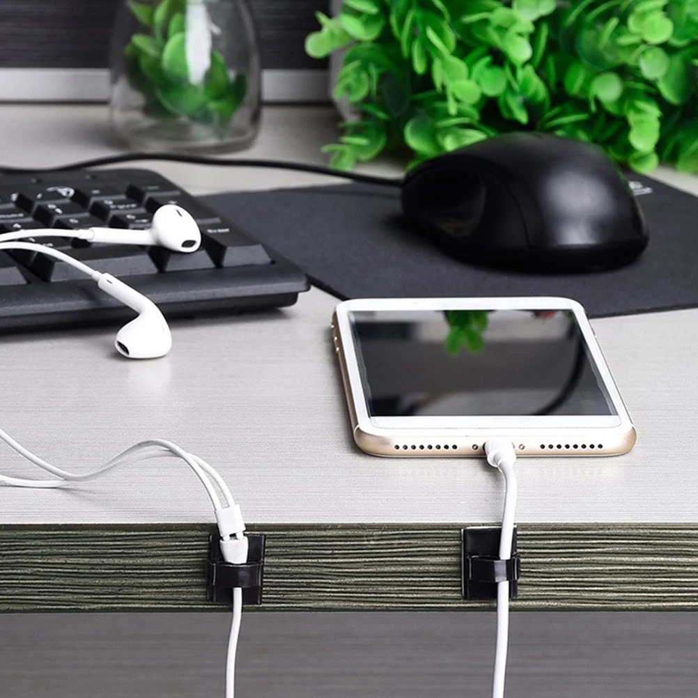 

200pcs Cable Clips Self Adhesive Black Strong Adhesiveness Organizers for Cords USB Audio Wire Holder Desk Home Office