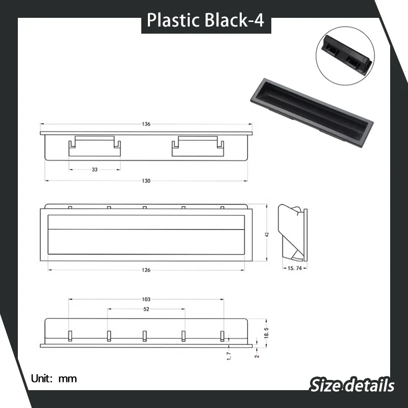 Commercial Plastic Black Embedded Handle, Industrial Electrical Cabinet Cabinet Cabinet Door Hidden Invisible Buckle