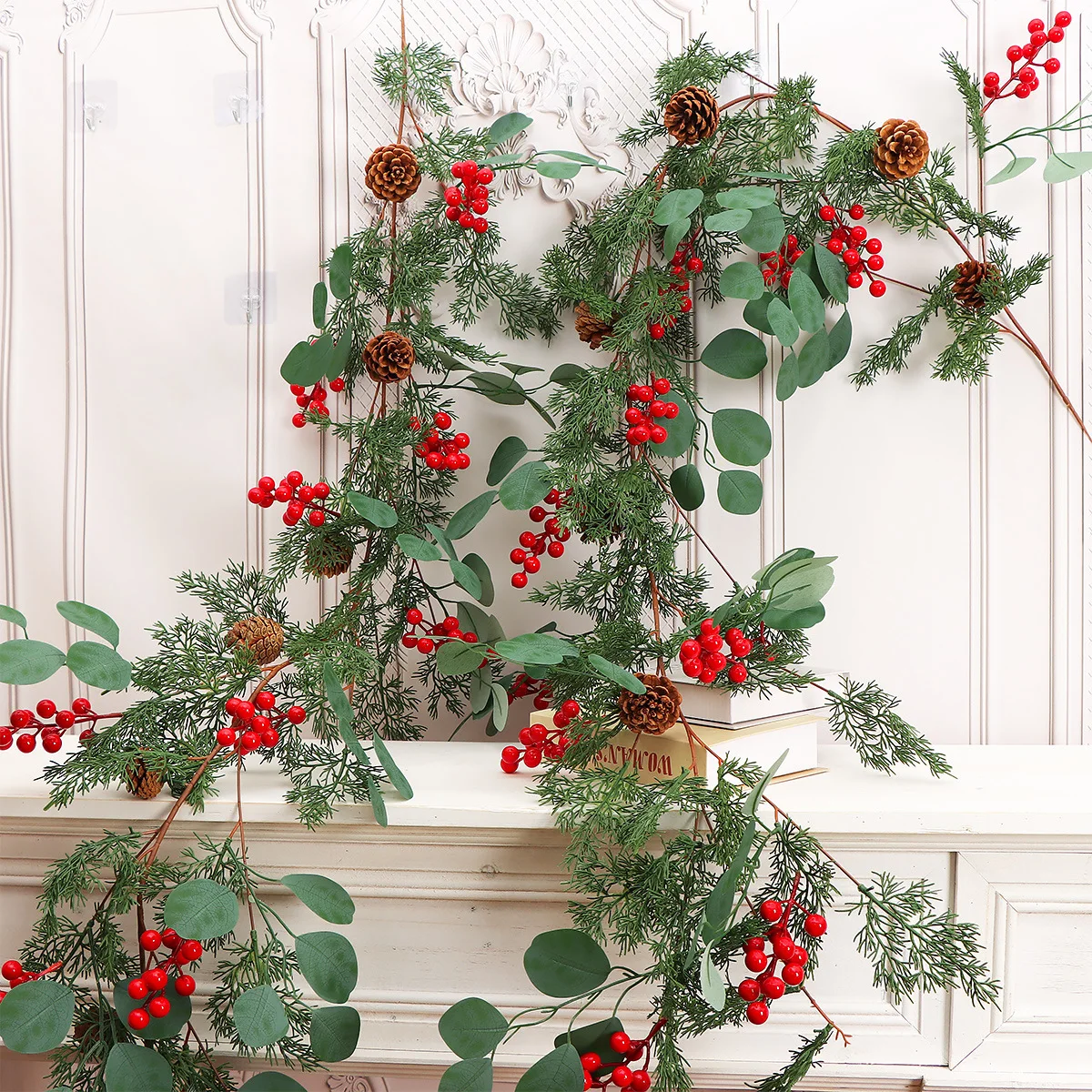 200/175cm Christmas Garlands Rattan Artificial Vine Hanging Floral Garland Christmas Home Decoration Fireplace Door Decor Wreath