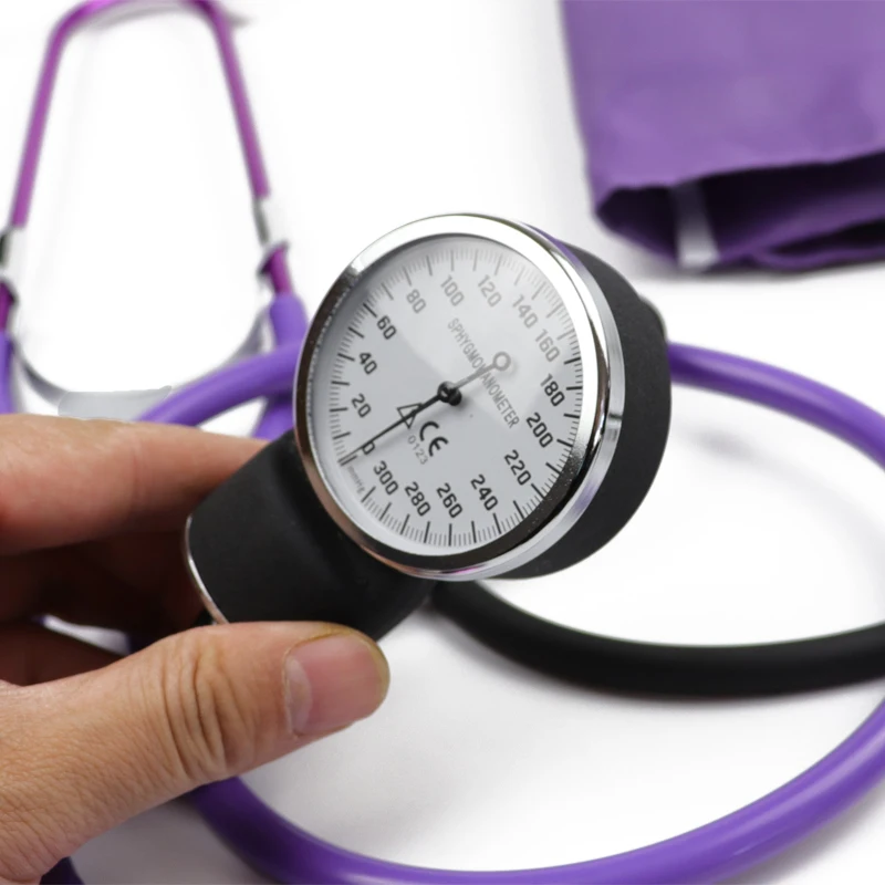 Purple Blood Pressure Monitor BP Cuff Meter Adult Upper Arm Manometer Aneroid Sphygmomanometer with Single Head Cute Stethoscope