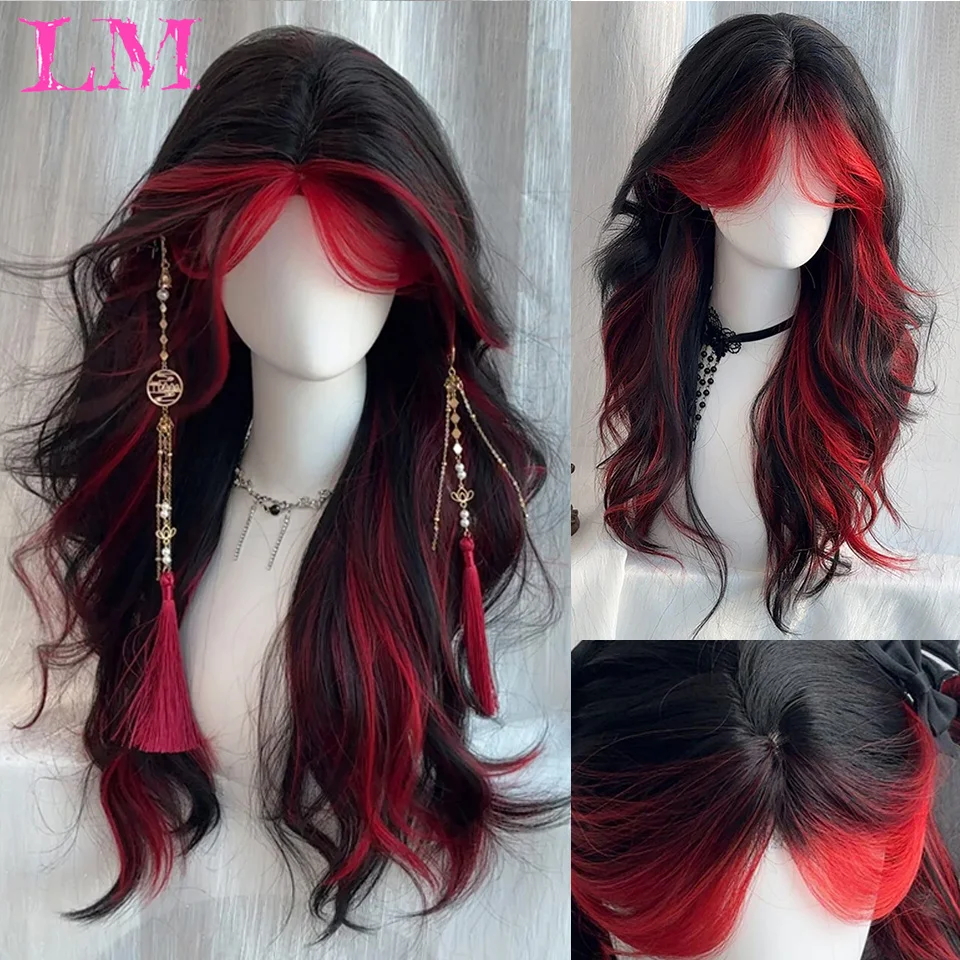 LM Red Wig Long Straight Lace Front Wig for Woman Nature Synthetic Lace Wigs for Cosplay Daily Use Heat Resistant headband wigs