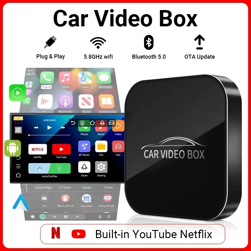 

Car Wireless CarPlay Box Wired CarPlay/Android Auto Upgrade Android Video Box Car Accessories Multi-Functional TV Box