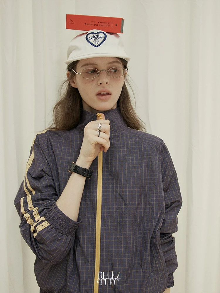 

Relez ort Jaet Women's Loose Stand Collar Patchwork Color Blo Design Breathable Polyester Casual Sle Autumn New Arrival