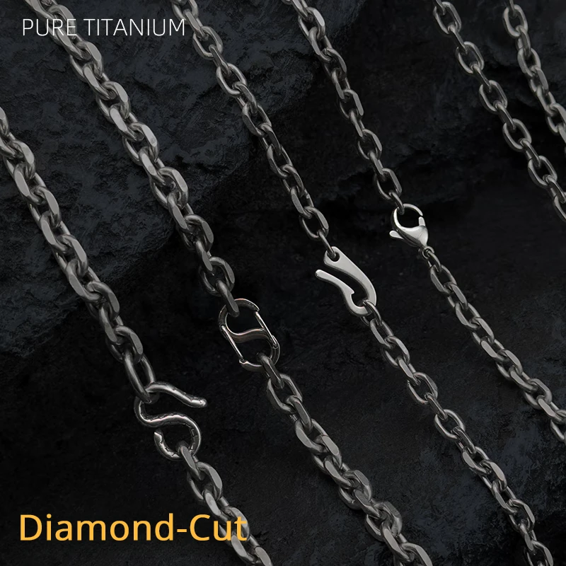 

New 5.2mm/7mm TA1 Pure Titanium Angle Link Chain Necklace for Men Women Senstive Skin No Allergic Ti Oval Cable Chain Necklace