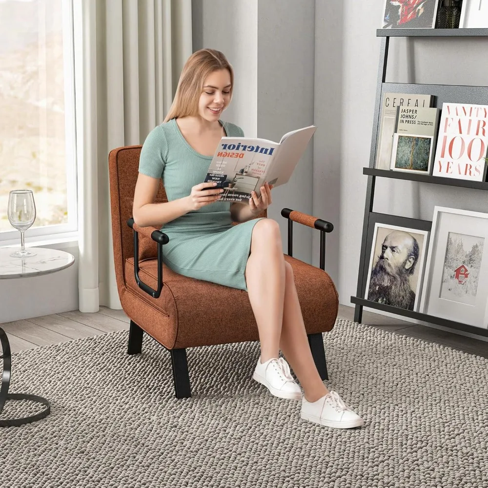

4-in-1 Convertible Sleeper Chair Bed Living Room Reading Armchair with Adjustable 5-Position Backrest And Pillow Single Sofa