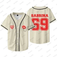 Sabrina Carpenter Short n' Sweet Merch 69 Logo béisbol Jersey camisas de manga corta mujeres hombres Casual Streetwear Tops con botones