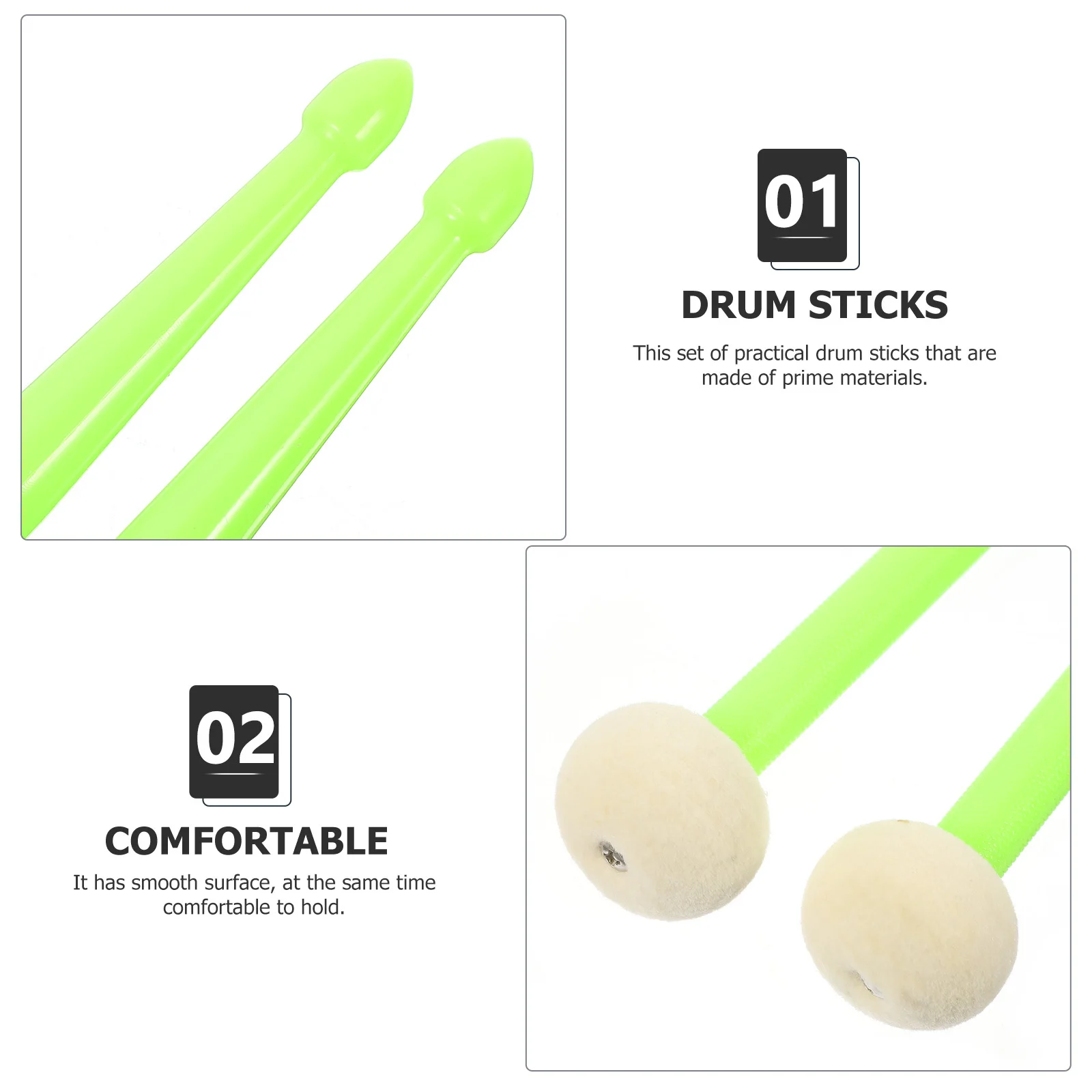 

1Pair Double-Head Drum Sticks Durable Professional Practice Nylon Felt Drumsticks Music Instrument Percussion Tool