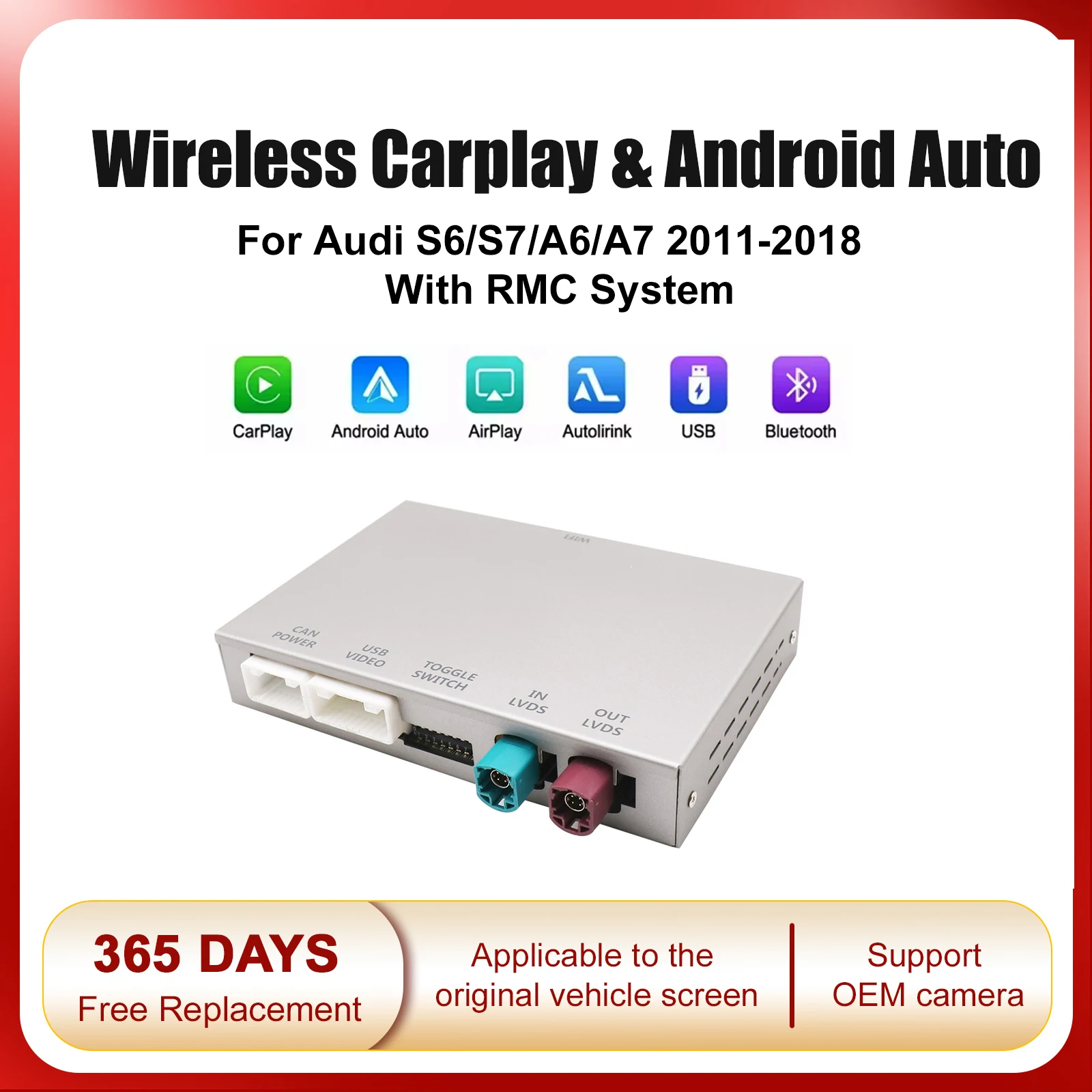 Neues kabelloses Carplay Android Auto für Audi A6 S6 A7 C7 RMC mit Android Auto Interface, Mirror Link, AirPlay, Rückfahrkamera, Carplay
