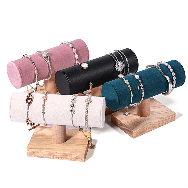 New T-Shaped Wood Earring Display Stand Suede Leather Jewelry Display Rack Earring Stud Accessories Display Organizer Rack