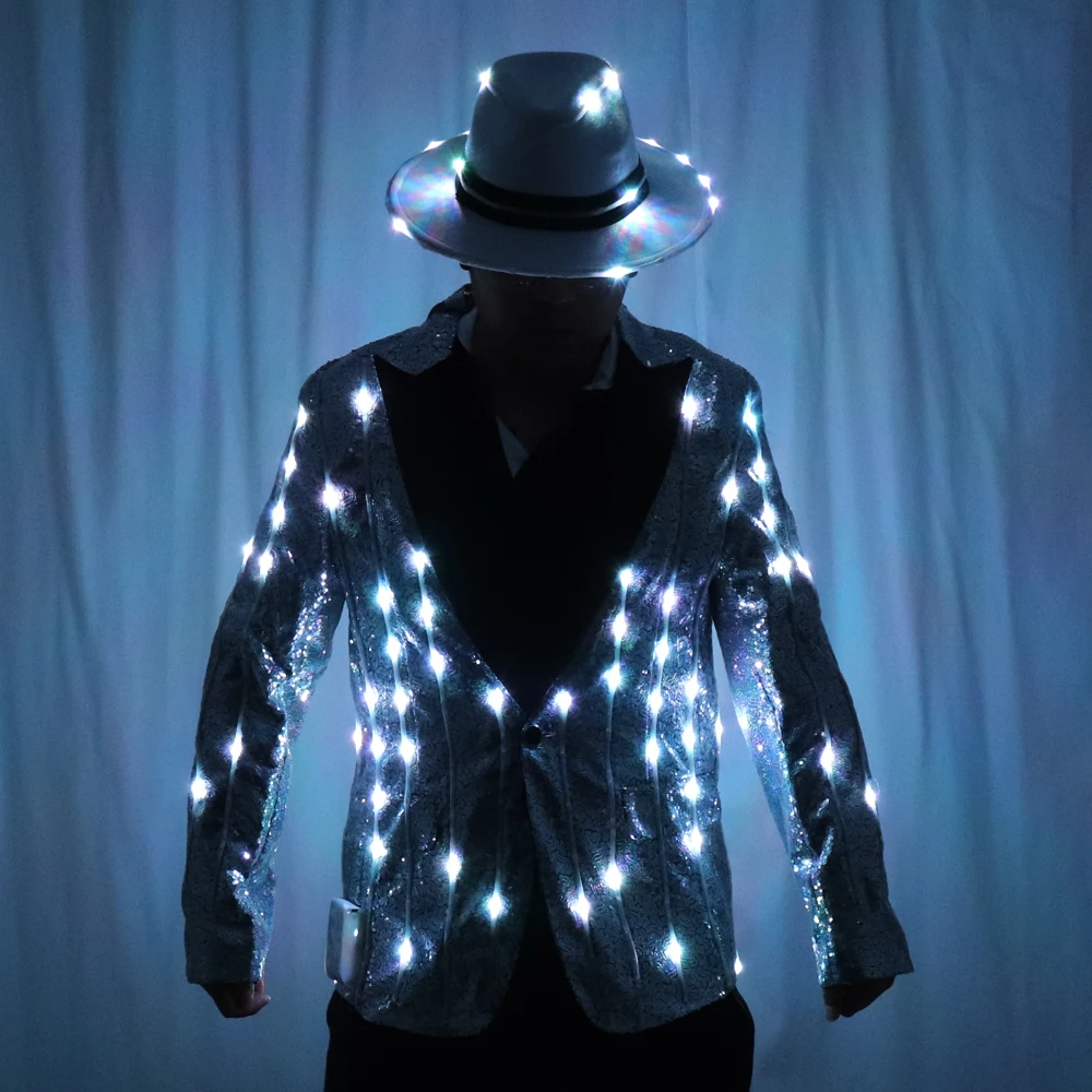 Full Color LED Sequins Fashion Lighting Fashion Senior Host Dress Dance Best Man Banquet Slim Suit Jacket