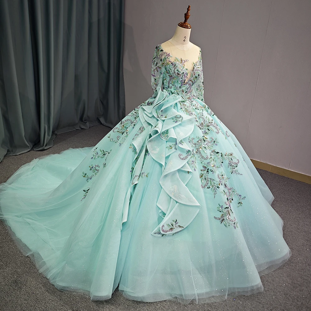 Блестящие платья принцессы Quinceanera, 2025 г., блестящие длинные рукава, корсет с цветочным принтом по индивидуальному заказу, платья de 15, quinceañera, на заказ DY6752