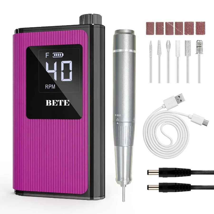 

Professional Nail Drill 40000 RPM Cordless Electric Nail File Kit with 6 Bits Rechargeable Efile for Acrylic Gel Nails Polishin