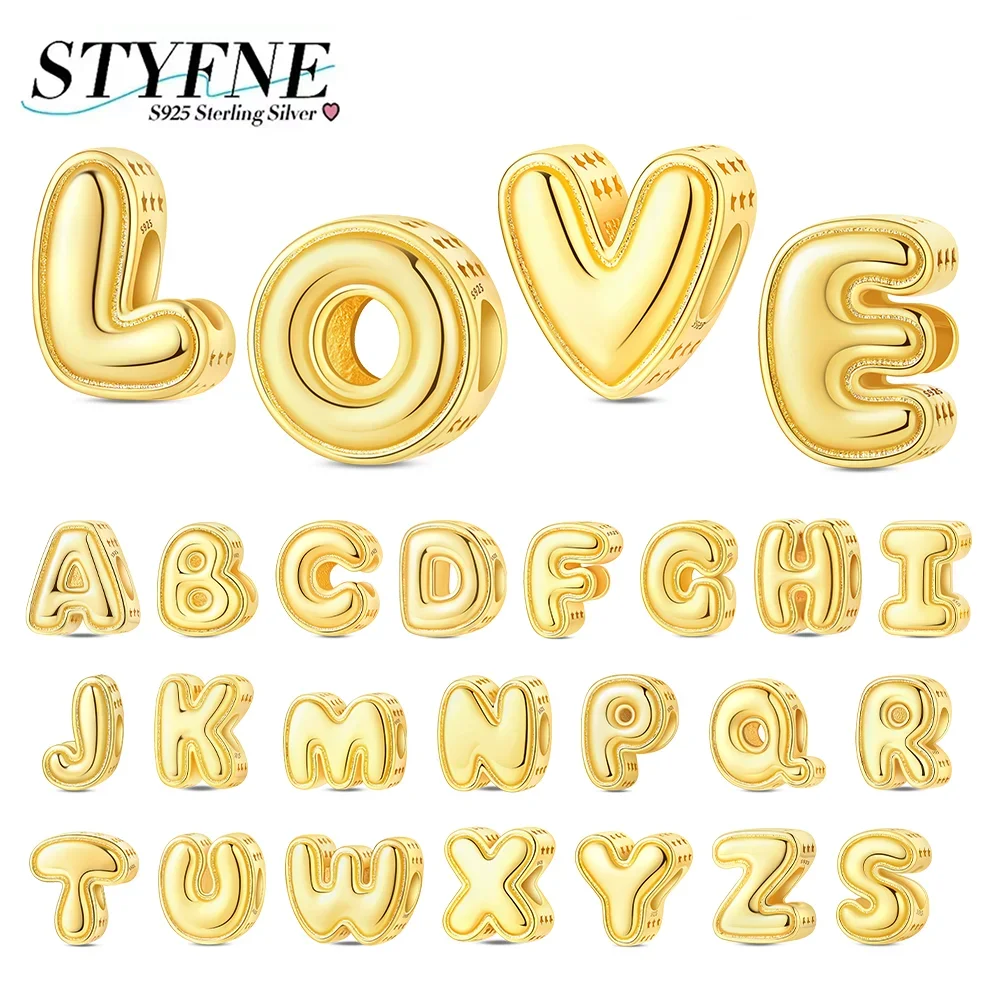 

925 Silver Gold Plated A-Z Alphabet Letter Beads Fit Bracelets Bag Keychain Charms Initial Name DIY Jewelry Making Birthday Gift