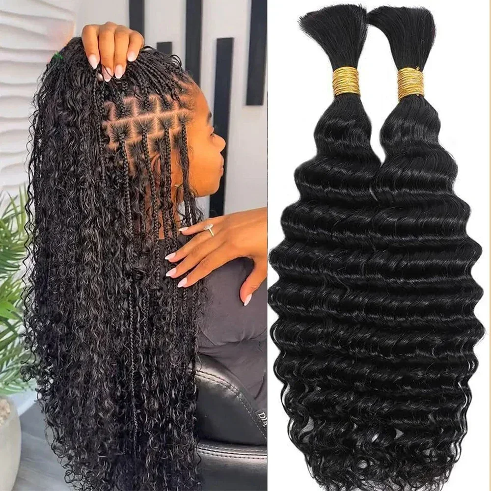 Black Pearl Pre-Colored Brazilian Deep Wave Human Hair Braiding Bulk No Weft 10 To 30 Inch Remy Bulk Human Hair