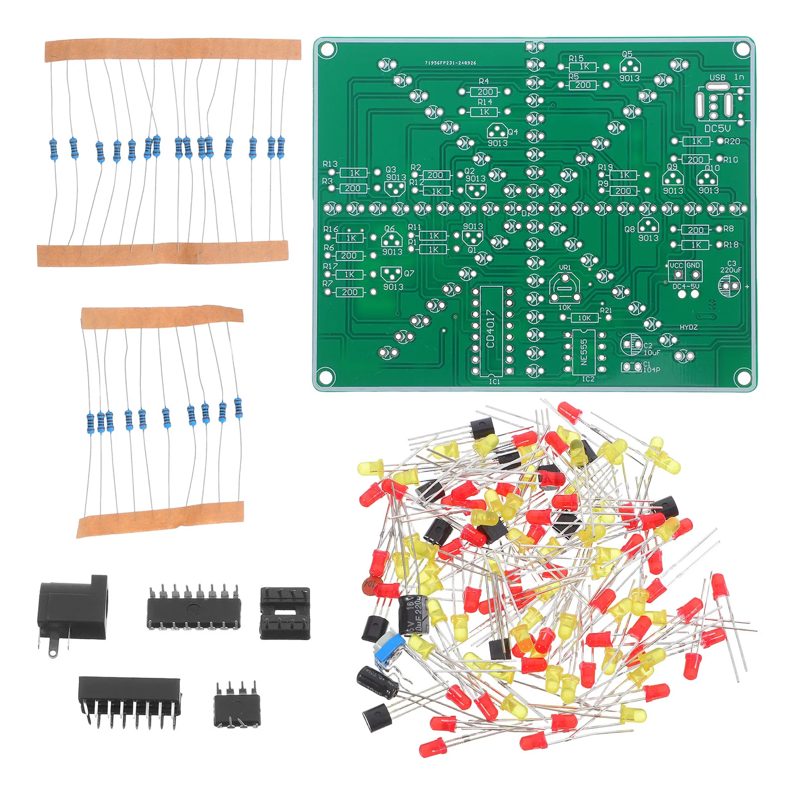 

Adjustable Speed Explosion Light Kit Red and Yellow Leds DIY Soldering Project Large Solder Pads Ideal for Skill Development