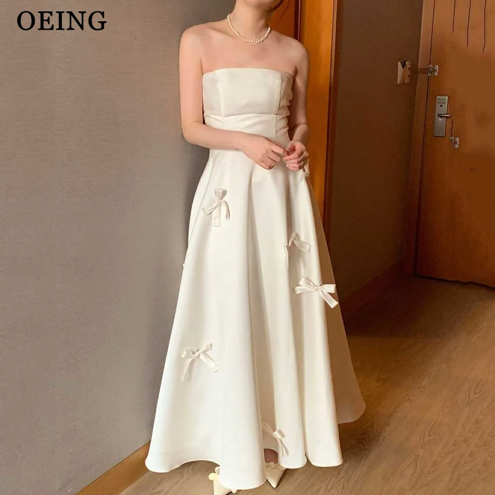 OEING White A Line Korea Wedding Photoshoot Dresses Simple Strapless Floor Length Bridal Gowns Formal Party Dress With Bows