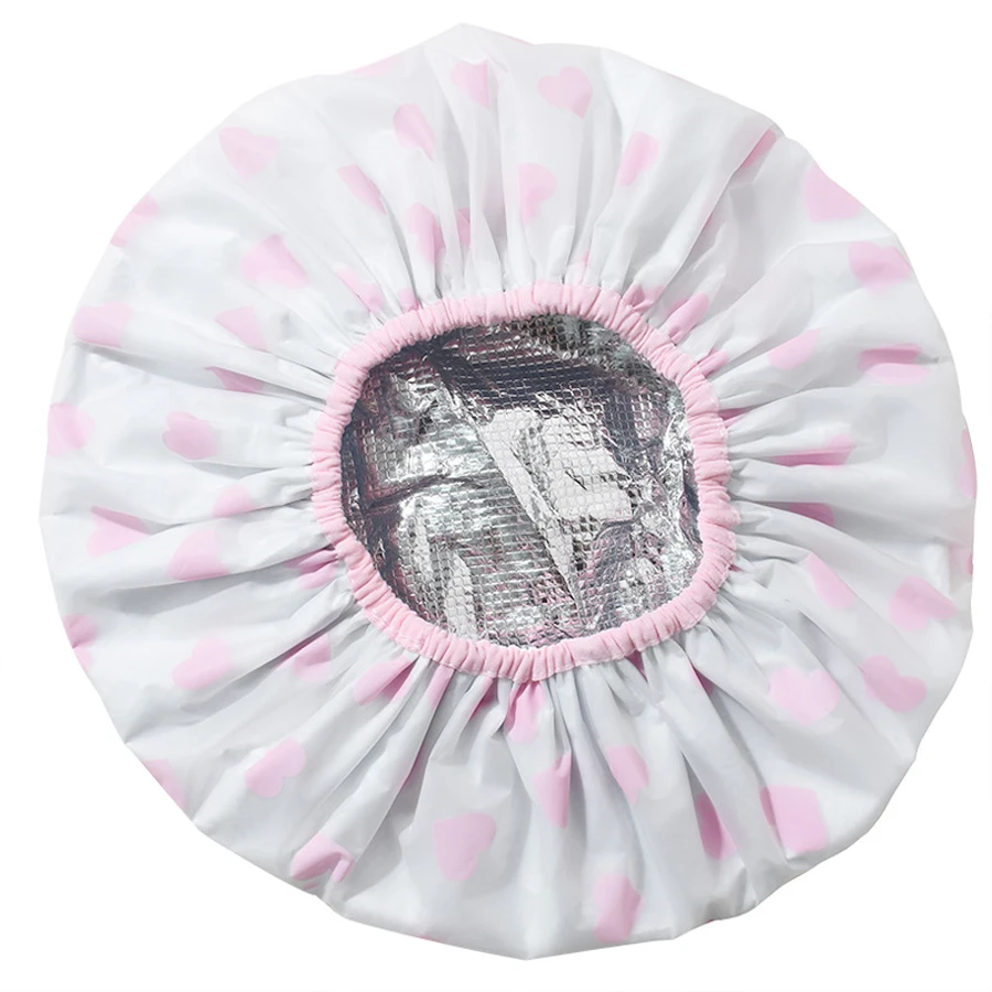 Heart-patterned Hair Conditioning Foil Cap, Double-layer Waterproof Shower Cap, Reusable Hair Conditioning Foil Cap.