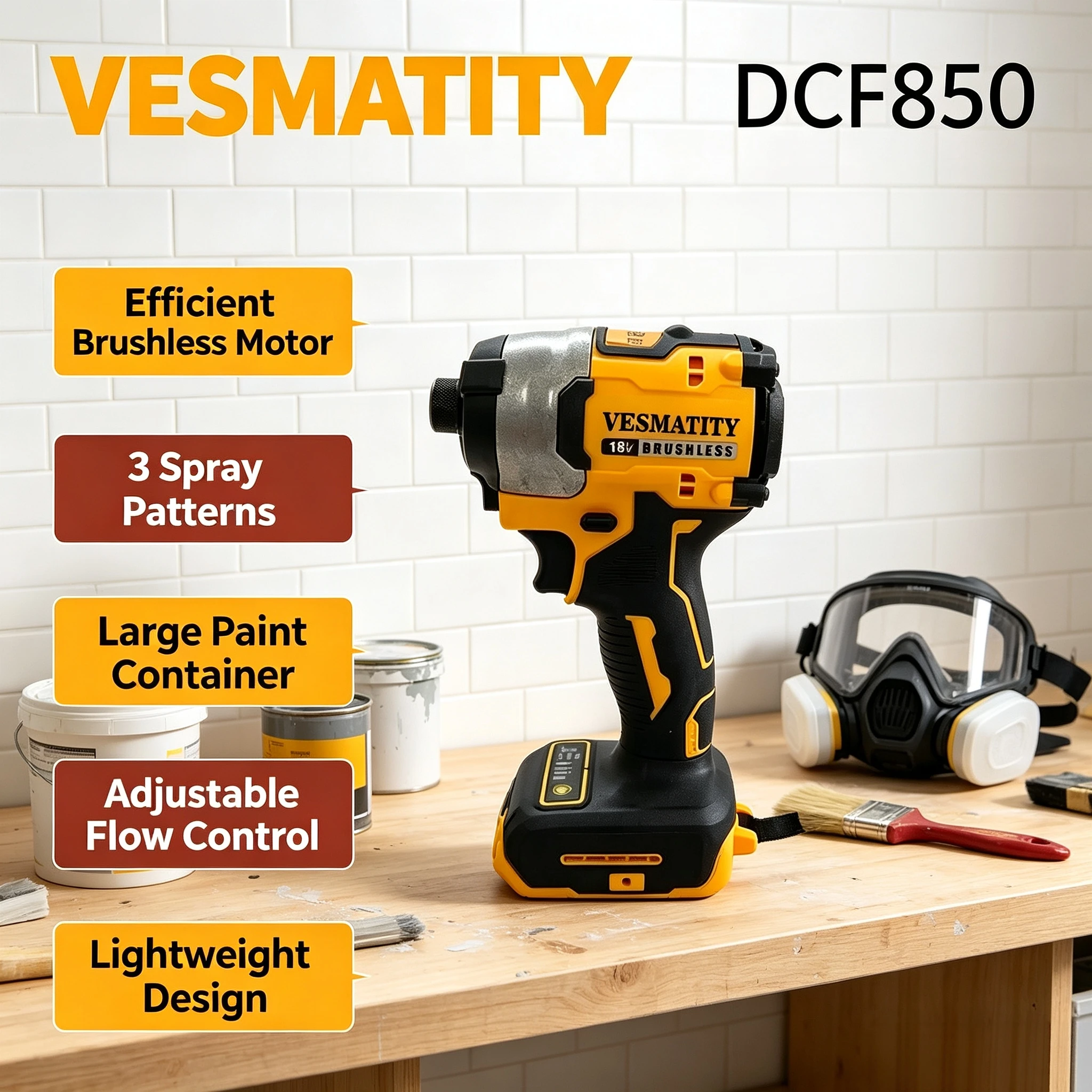 DCF850 Brushless Lightweight Electric Spray Gun Paint Sprayer Uniform Spray for DIY Home Project Compatible  Battery Pro