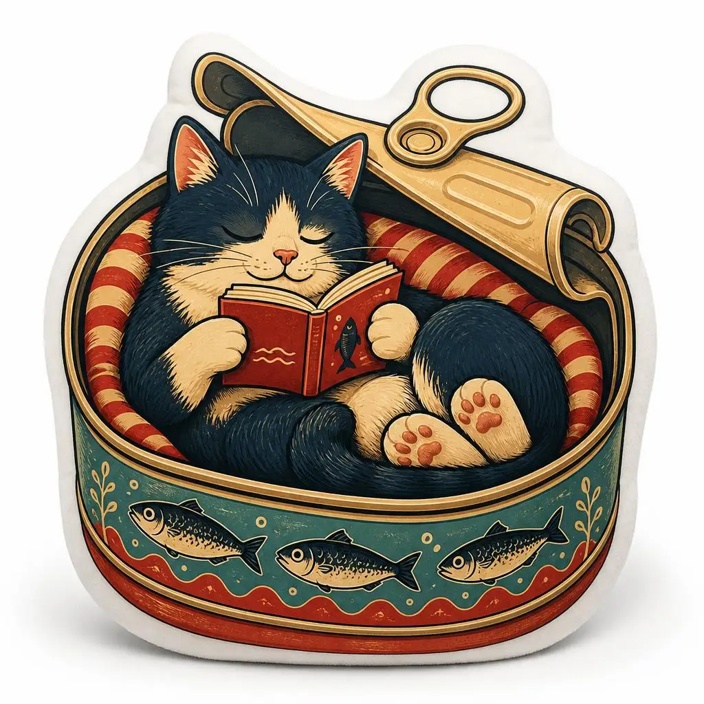 Reading Cat Sardine Tin Pillow Book Lover Cushion Funny Literary Throw Pillow Shaped Stuffed Sofa Home Decor Gift for Readers