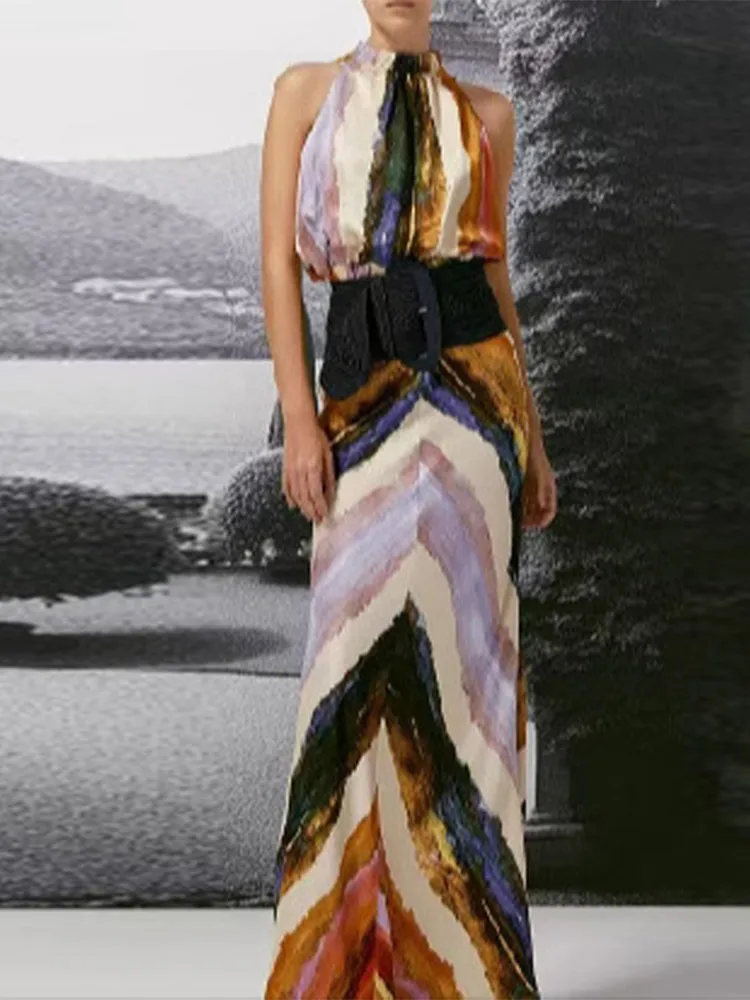 Sexy bedruckter Rockanzug für Damen, Neckholder-Top ohne Ärmel, geteilter Rock, 2-teilig, Sommer 2026, vielseitige Urlaubsoutfits für Damen