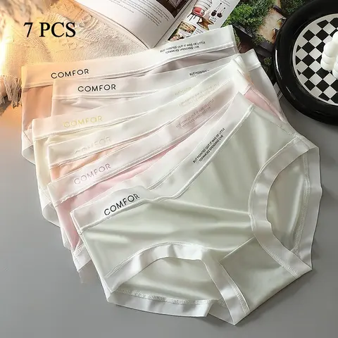 7 Pcs VILIS 여름 얼음 실크 속옷 여자 중반 허리 통기성 울트라 얇은 섹시한 삼각형 팬티 섹시한 란제리