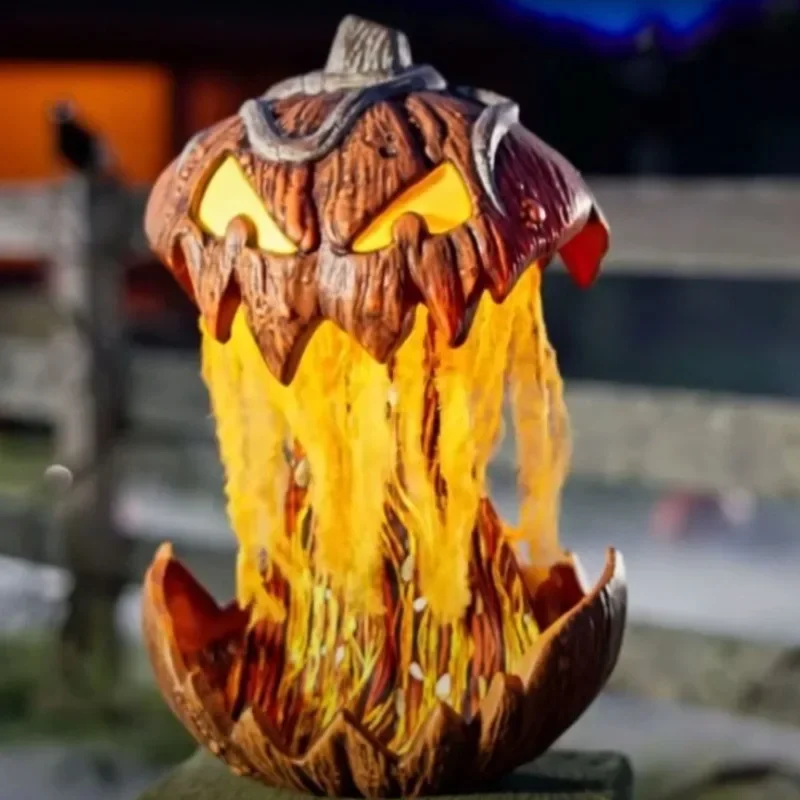 Liftable Horror Pumpkin Head Ornaments Terrifying Pumpkin Figurines Make Sound And Light Halloween Decorative Prop Home Decor