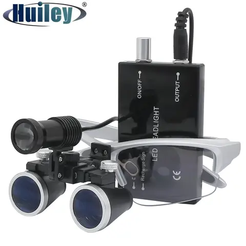 쌍안 치과 Loupes 2.5X/3.5X 3W/5W 스포트라이트 헤드 라이트 전문 돋보기 320-420mm 작동 거리