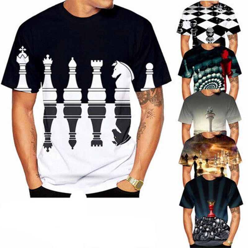 Mens Chess Graphic Tshirt Streetwear Full Print Womens Mens Short Sleeve Casual Tshirts Tops Summer Oversized Kids Chess Shirt